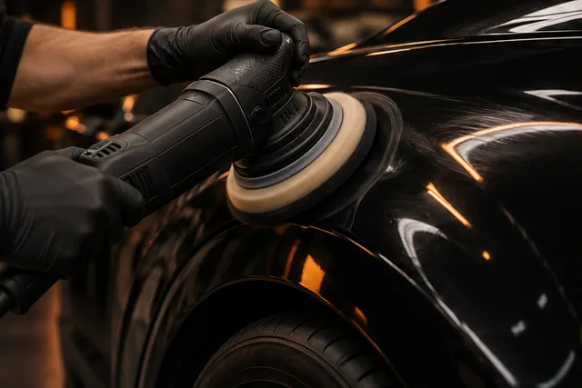 Illustration of machine polishing on a car fender