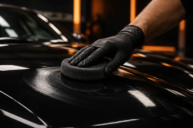 Illustration of wax application on black paint